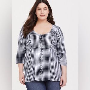 NWT Torrid Navy Gingham Challis Babydoll Top Size 3 (3X 22-24)